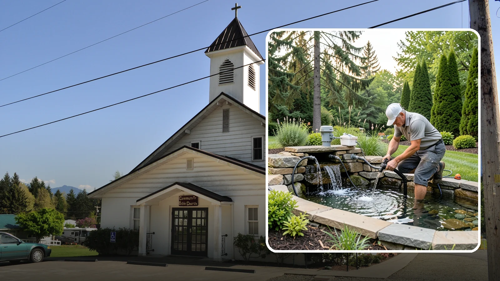 Water Feature Repair in Concrete, Skagit County, WA - Repair of pumps, leaks, plumbing, and liners to get your water feature running clear and reliably again.