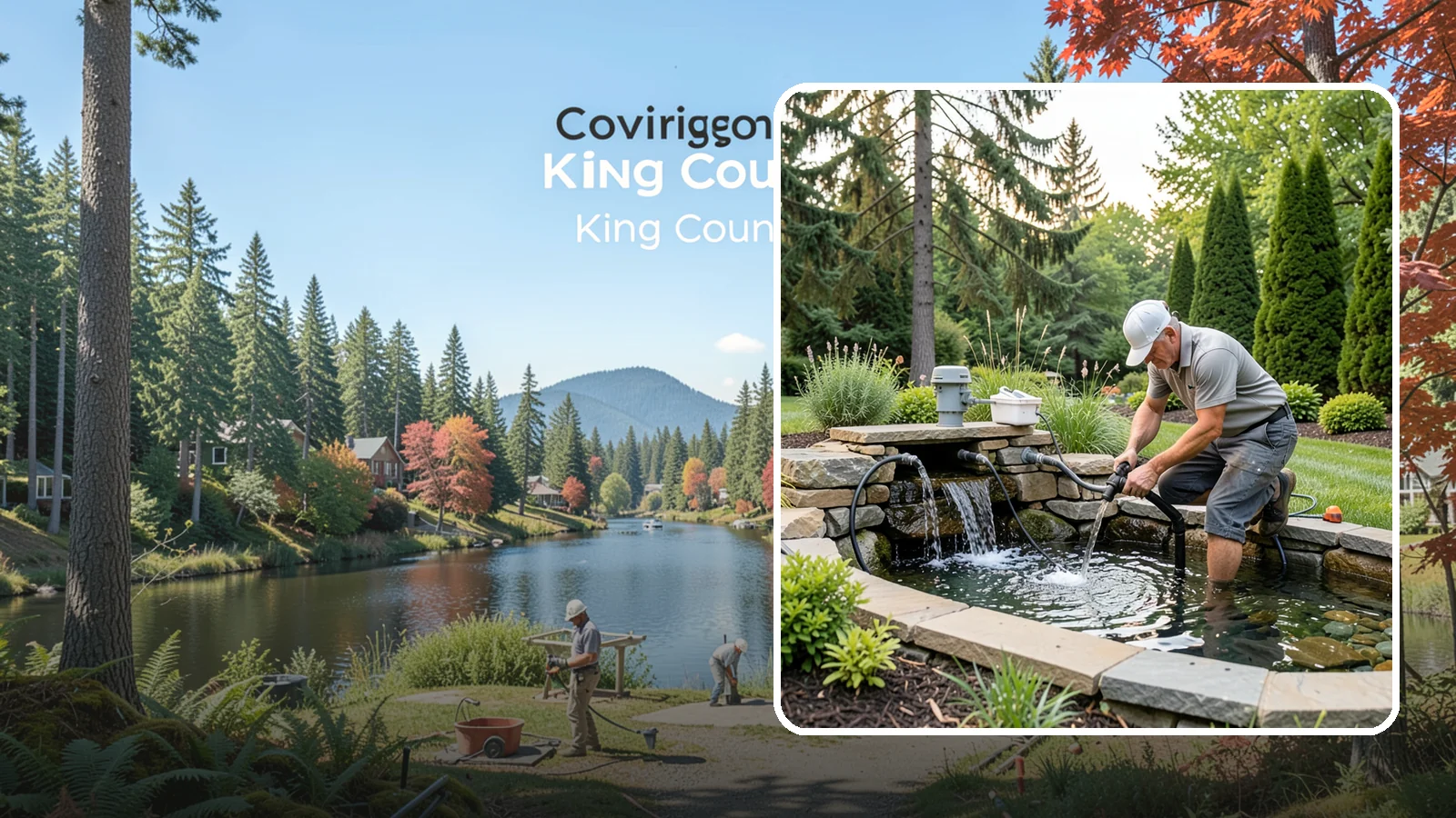 Water Feature Repair in Covington, King County, WA - Repair of pumps, leaks, plumbing, and liners to get your water feature running clear and reliably again.