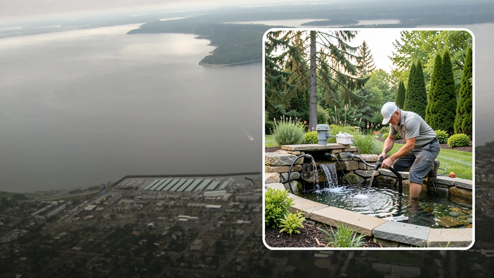Water Feature Repair in Des Moines, King County, WA - Repair of pumps, leaks, plumbing, and liners to get your water feature running clear and reliably again.