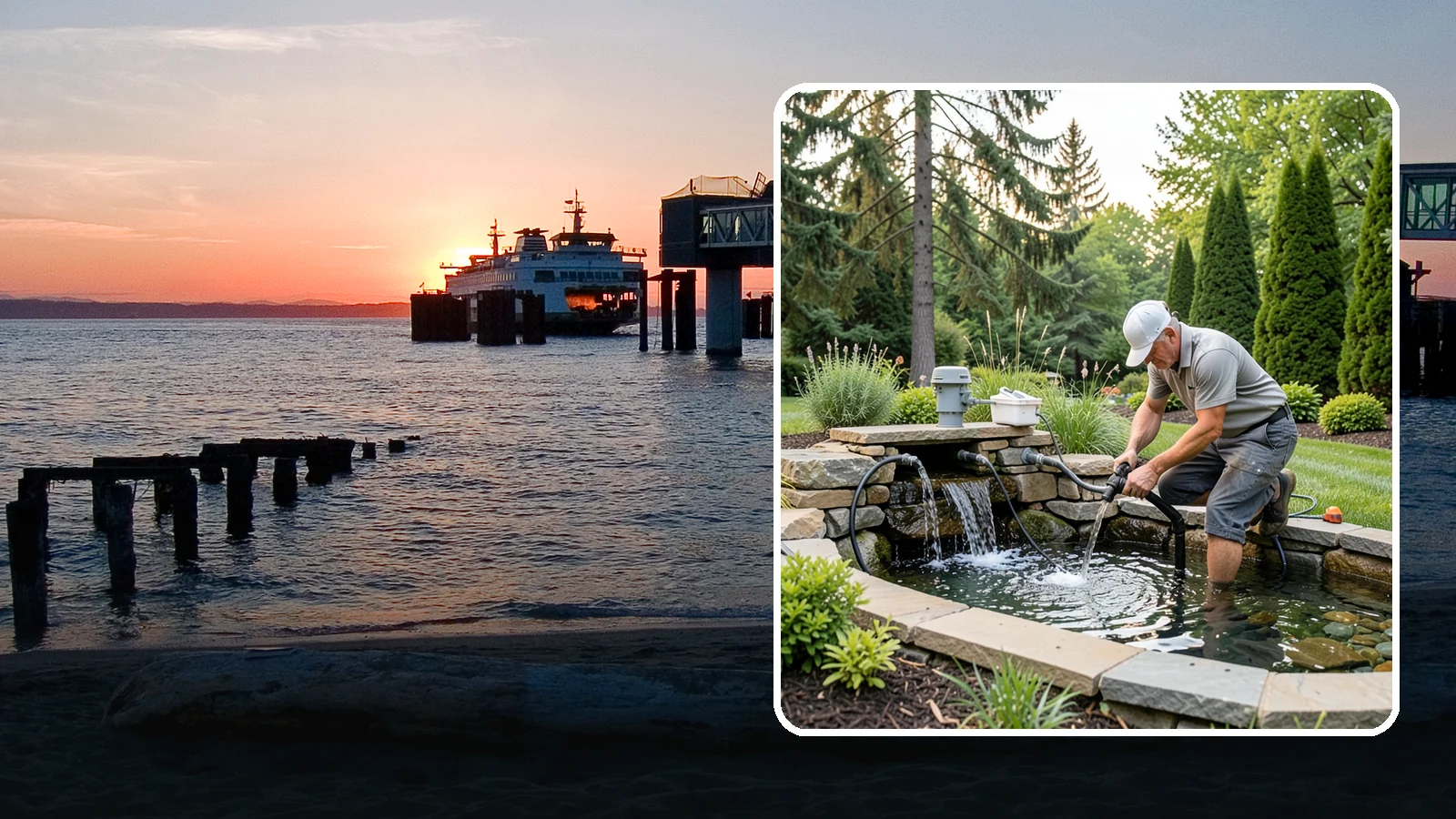 Water Feature Repair in Edmonds, Snohomish County, WA - Repair of pumps, leaks, plumbing, and liners to get your water feature running clear and reliably again.