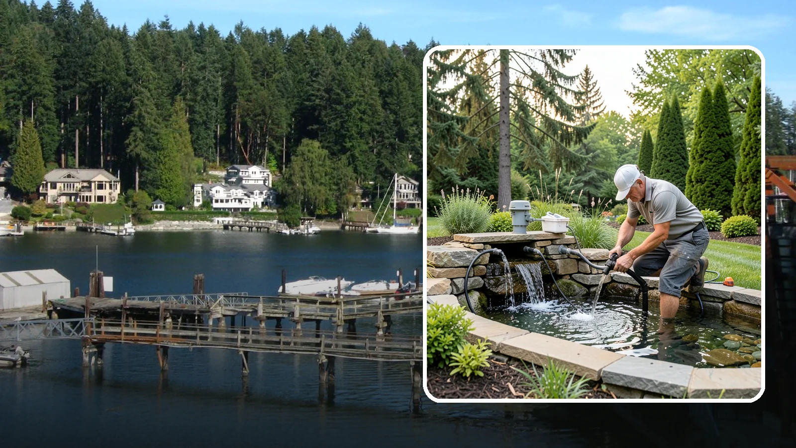 Water Feature Repair in Gig Harbor, Pierce County, WA - Repair of pumps, leaks, plumbing, and liners to get your water feature running clear and reliably again.