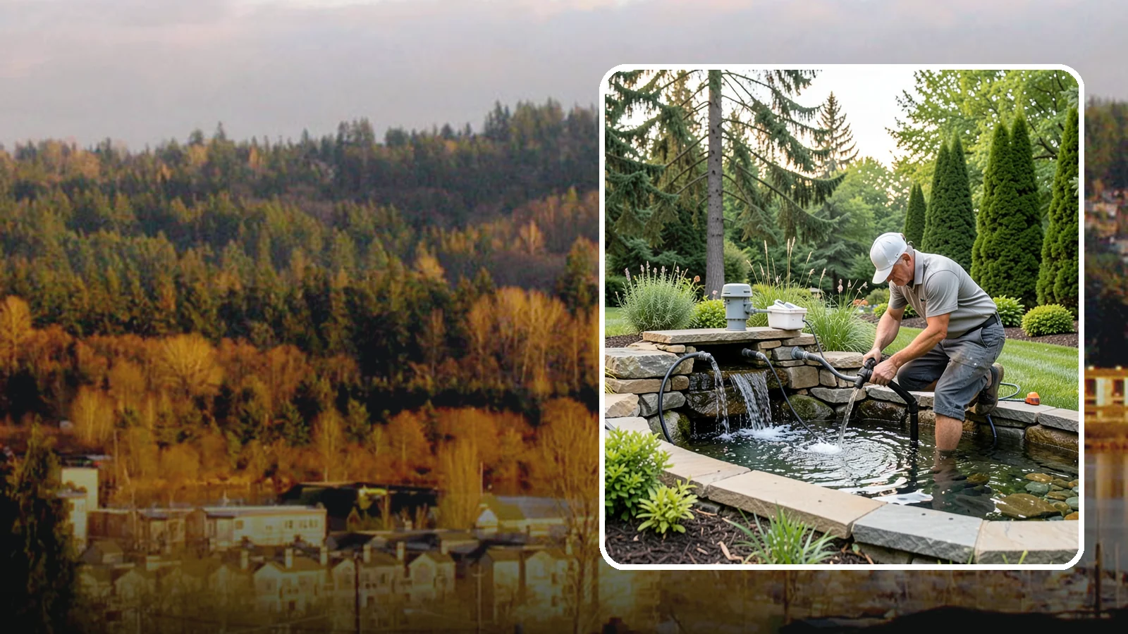 Water Feature Repair in Kenmore, King County, WA - Repair of pumps, leaks, plumbing, and liners to get your water feature running clear and reliably again.
