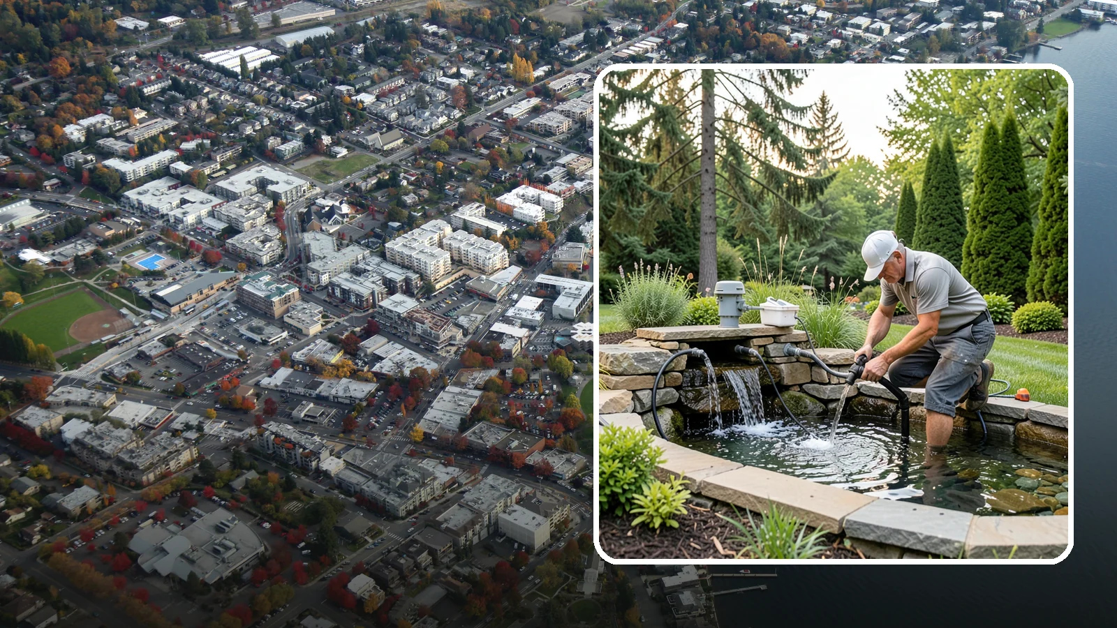 Water Feature Repair in Kirkland, King County, WA - Repair of pumps, leaks, plumbing, and liners to get your water feature running clear and reliably again.