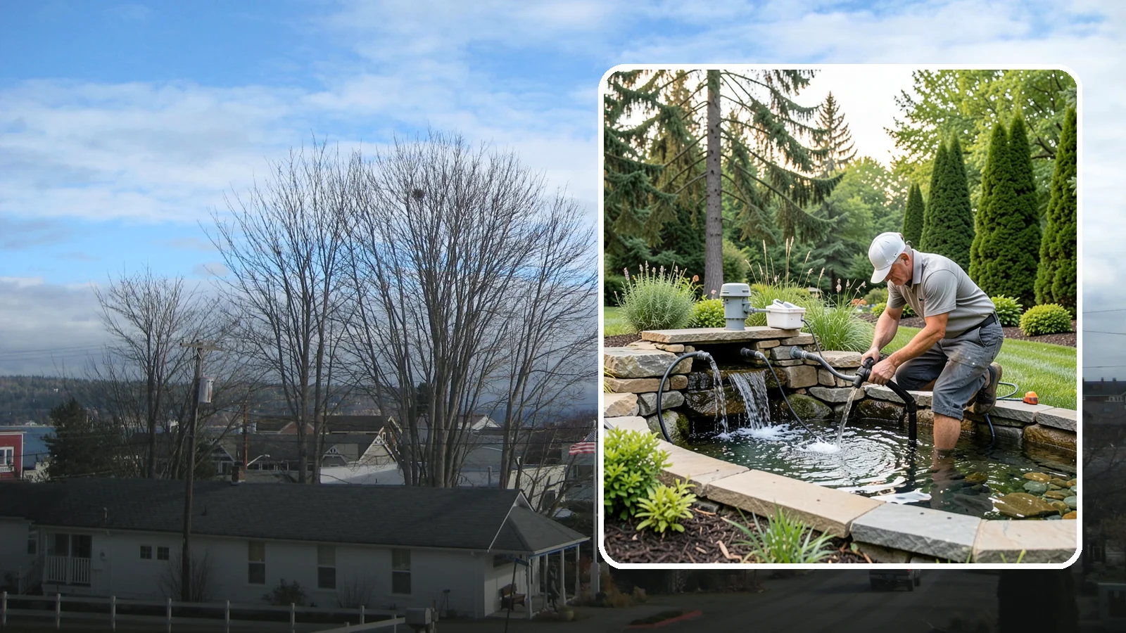 Water Feature Repair in Langley, Island County, WA - Repair of pumps, leaks, plumbing, and liners to get your water feature running clear and reliably again.