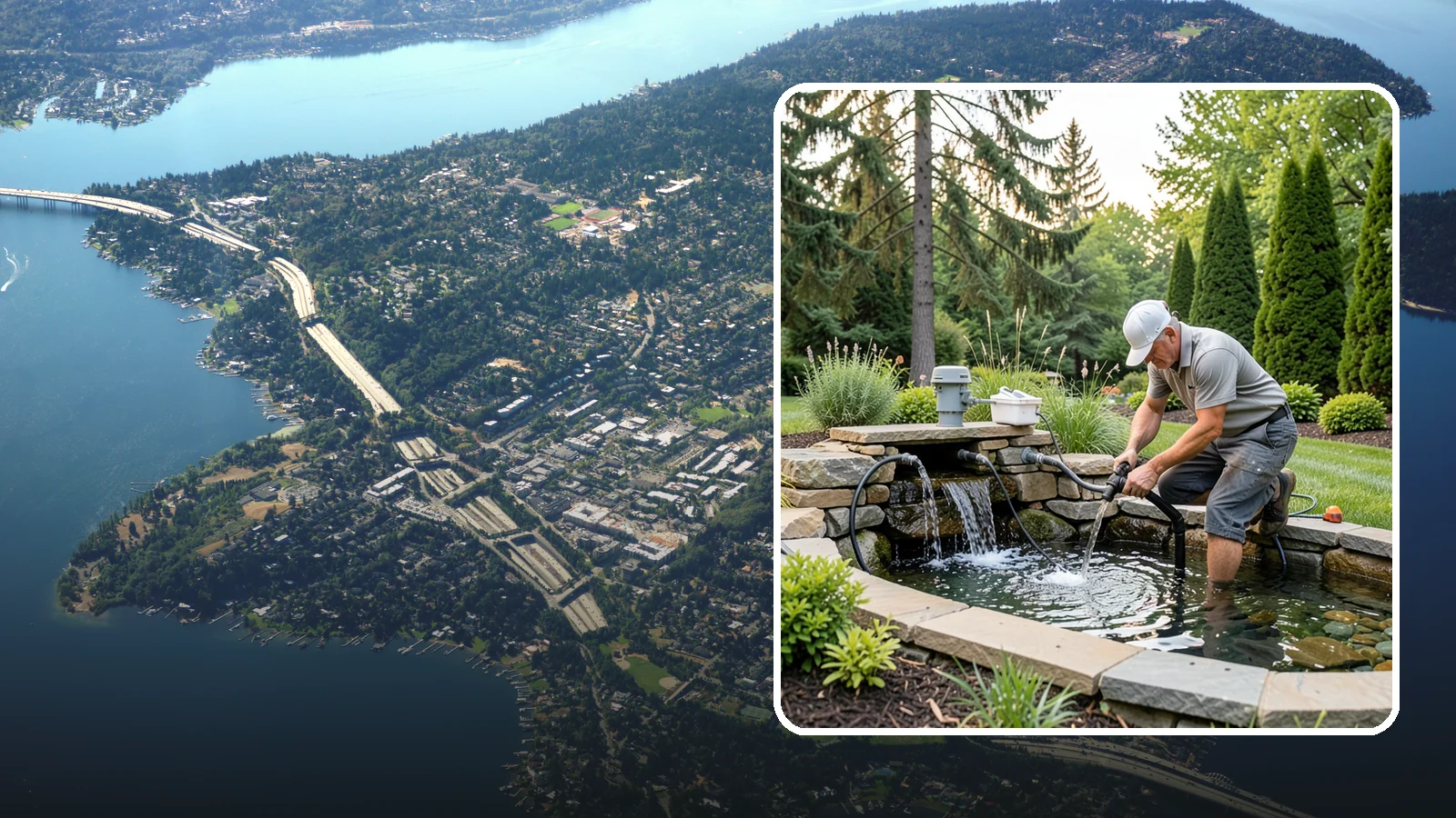 Water Feature Repair in Mercer Island, King County, WA - Repair of pumps, leaks, plumbing, and liners to get your water feature running clear and reliably again.