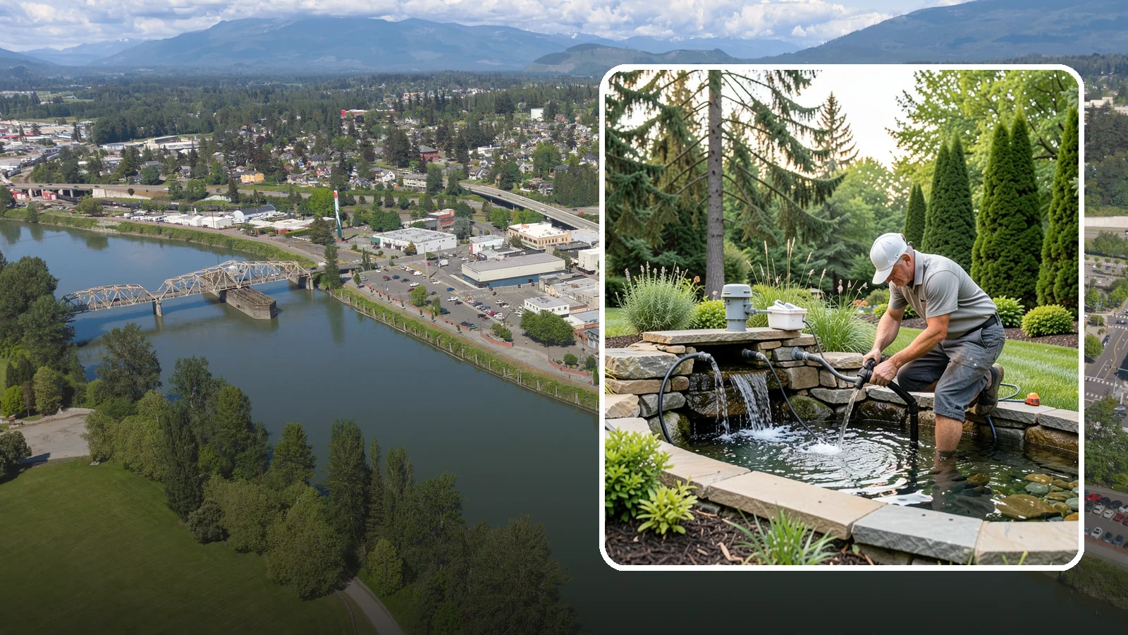 Water Feature Repair in Mount Vernon, Skagit County, WA - Repair of pumps, leaks, plumbing, and liners to get your water feature running clear and reliably again.