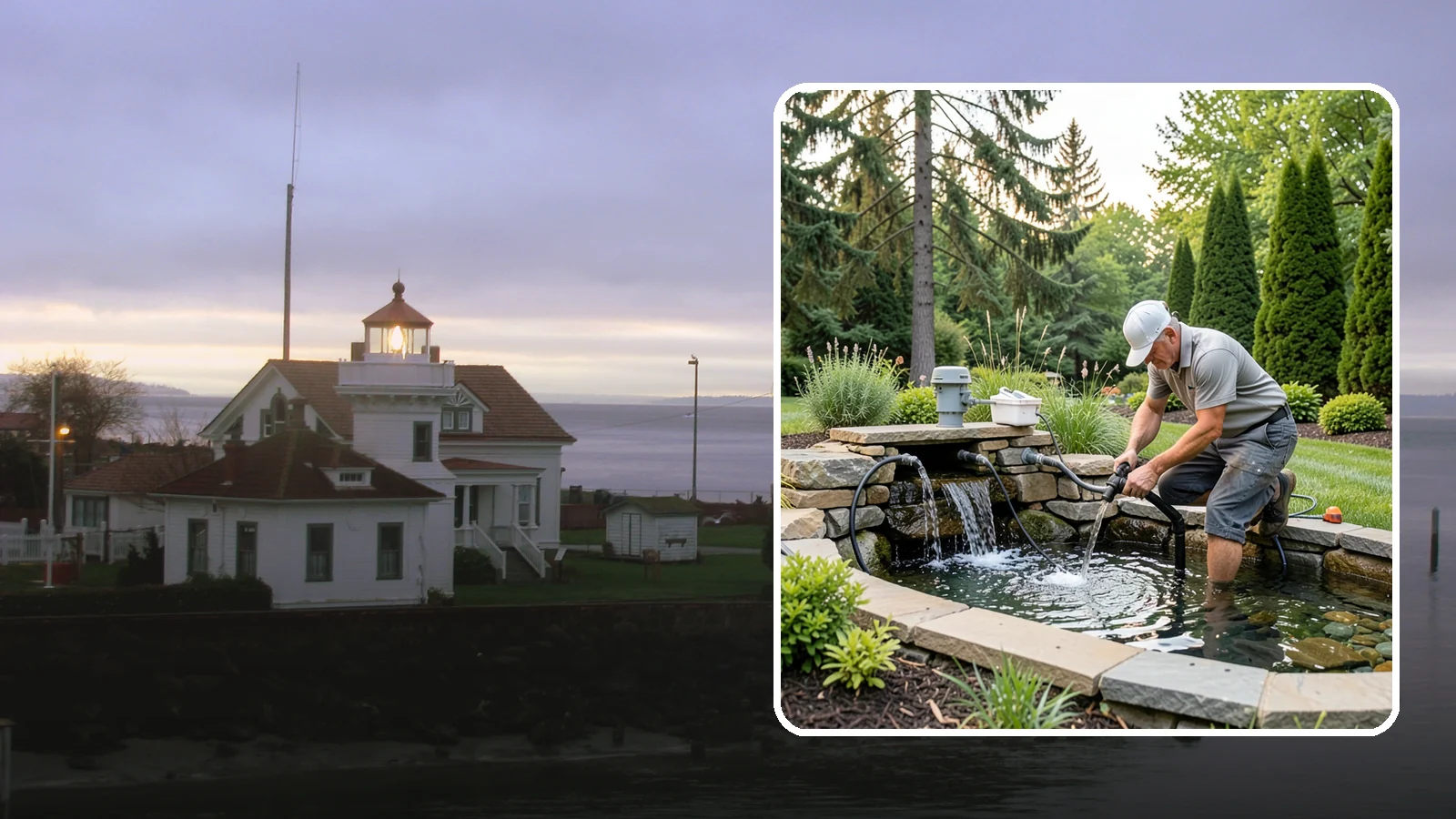Water Feature Repair in Mukilteo, Snohomish County, WA - Repair of pumps, leaks, plumbing, and liners to get your water feature running clear and reliably again.