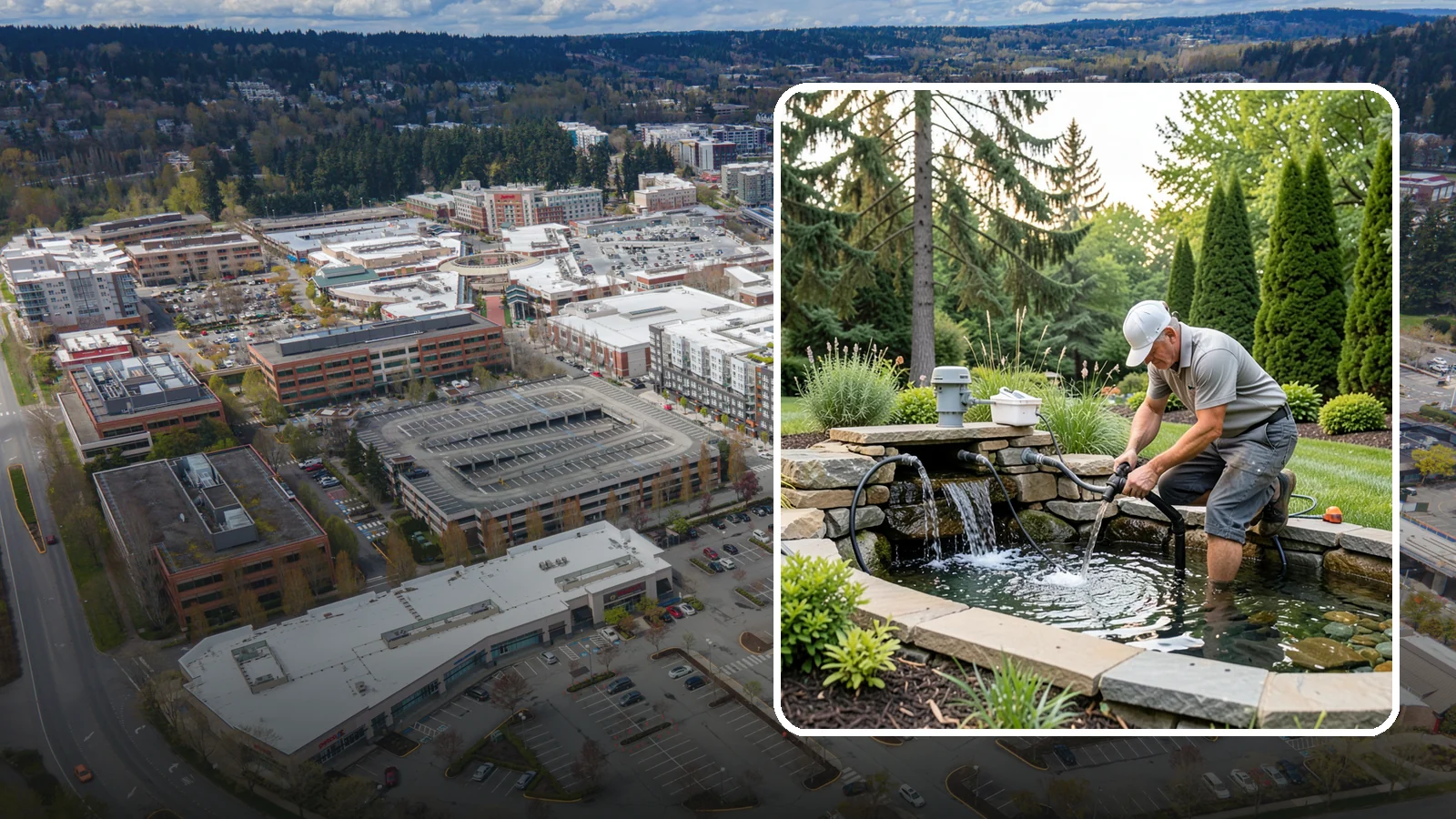 Water Feature Repair in Redmond, King County, WA - Repair of pumps, leaks, plumbing, and liners to get your water feature running clear and reliably again.