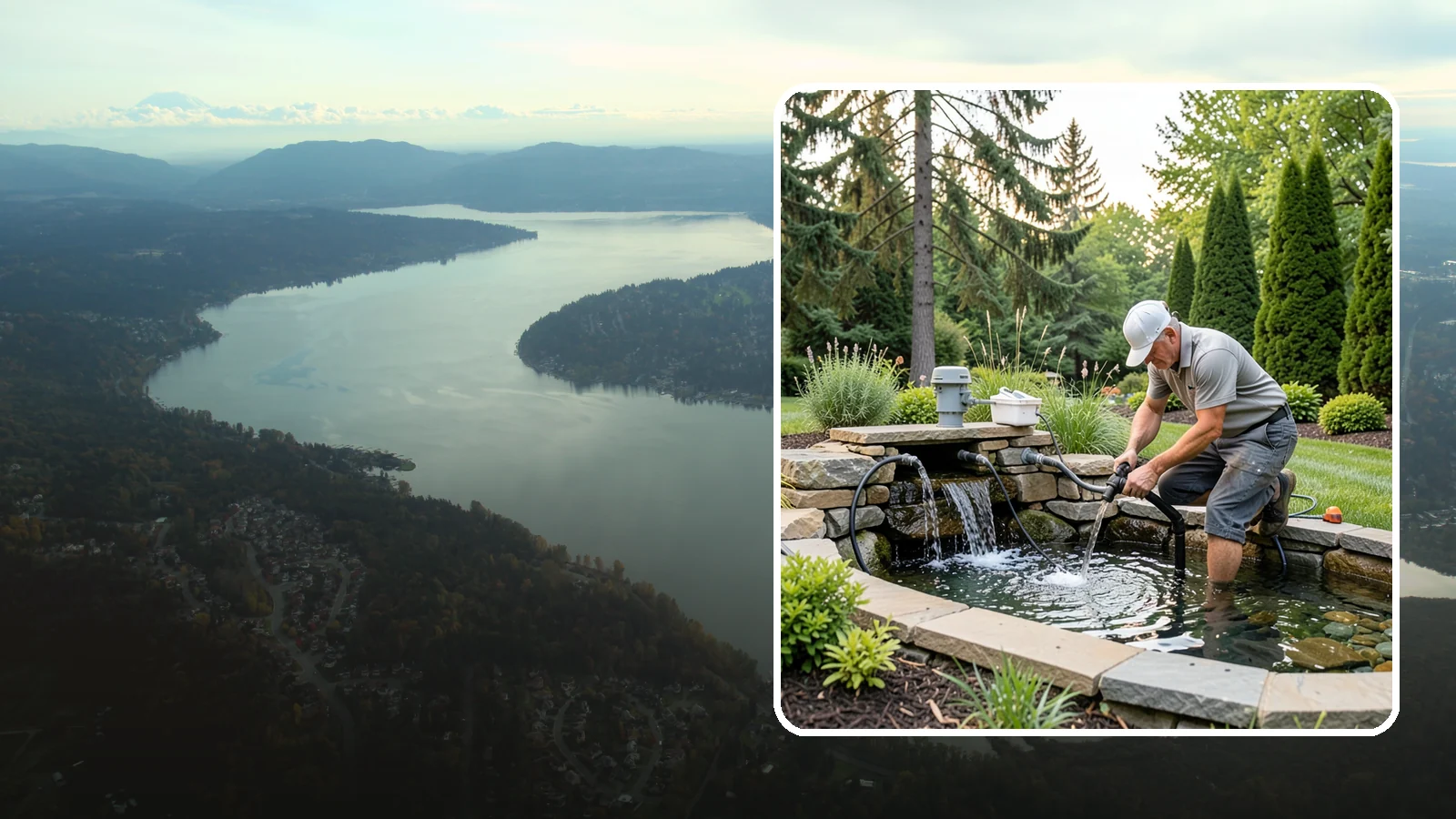 Water Feature Repair in Sammamish, King County, WA - Repair of pumps, leaks, plumbing, and liners to get your water feature running clear and reliably again.