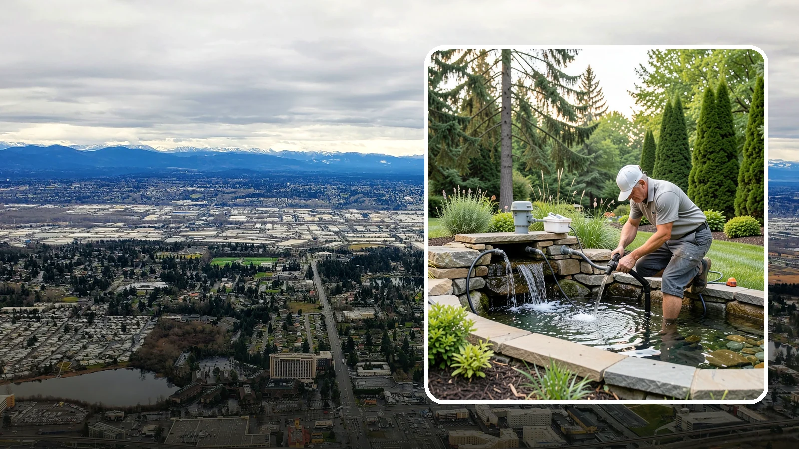 Water Feature Repair in SeaTac, King County, WA - Repair of pumps, leaks, plumbing, and liners to get your water feature running clear and reliably again.
