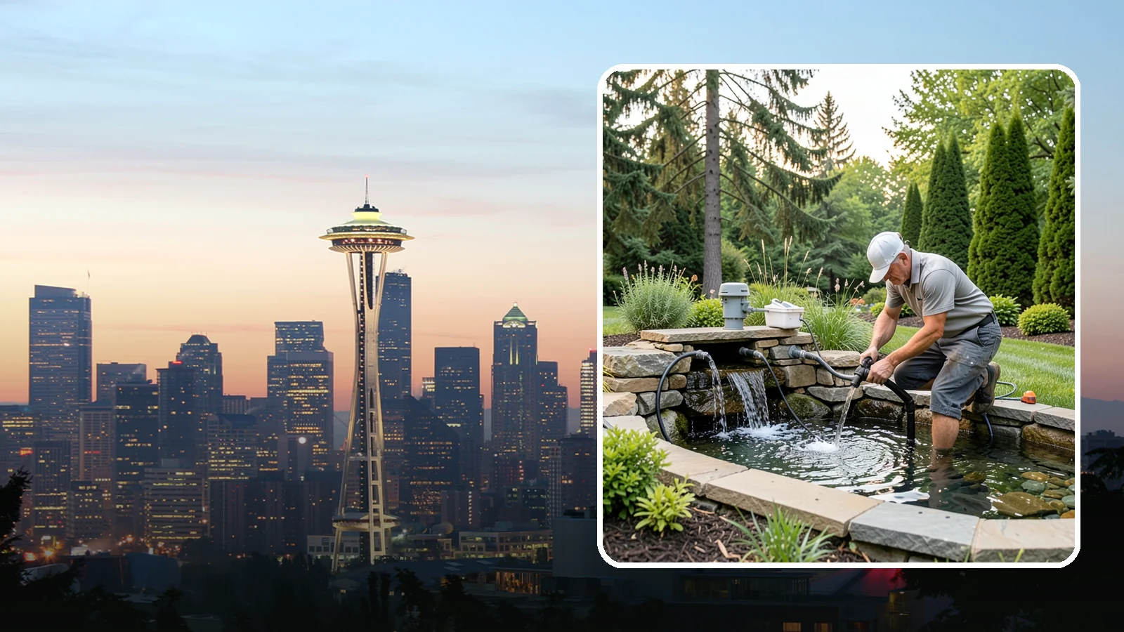 Water Feature Repair in Seattle, King County, WA - Repair of pumps, leaks, plumbing, and liners to get your water feature running clear and reliably again.