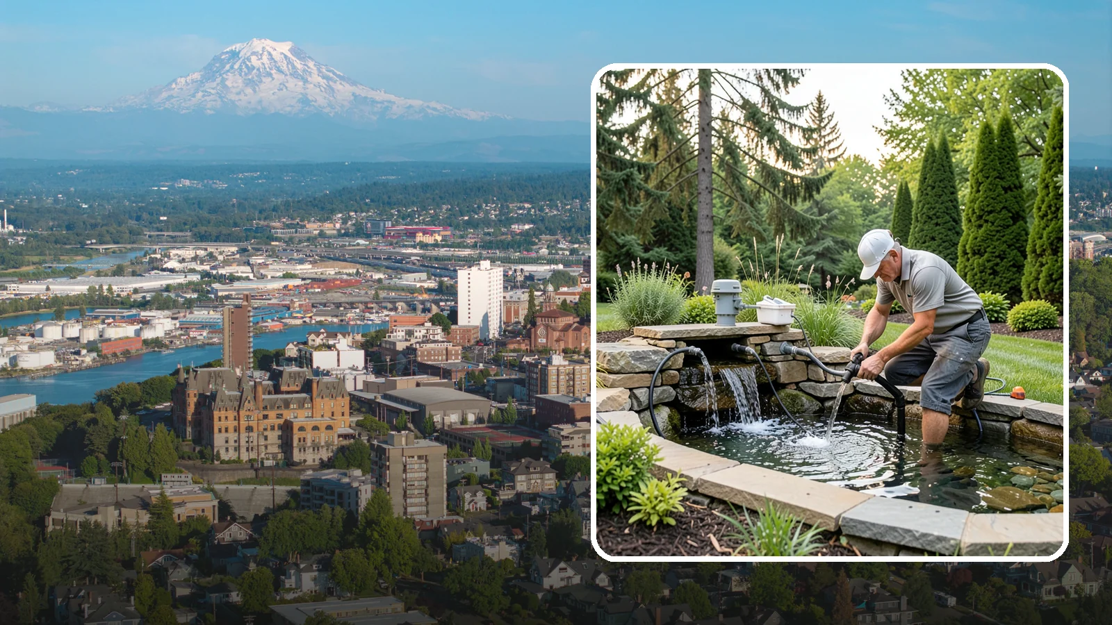 Water Feature Repair in Tacoma, Pierce County, WA - Repair of pumps, leaks, plumbing, and liners to get your water feature running clear and reliably again.