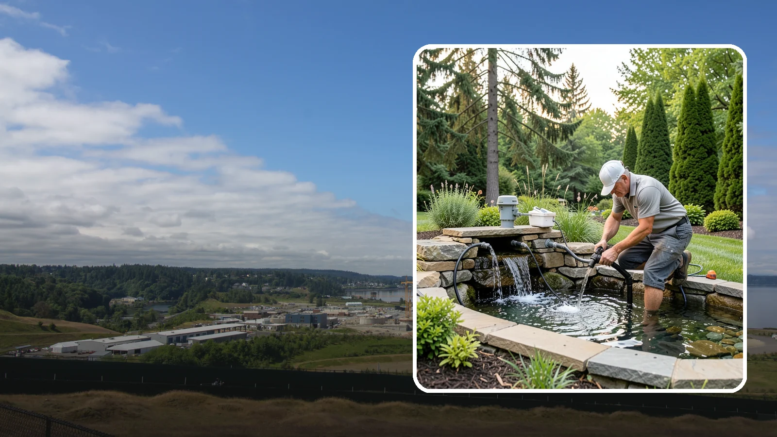 Water Feature Repair in University Place, Pierce County, WA - Repair of pumps, leaks, plumbing, and liners to get your water feature running clear and reliably again.