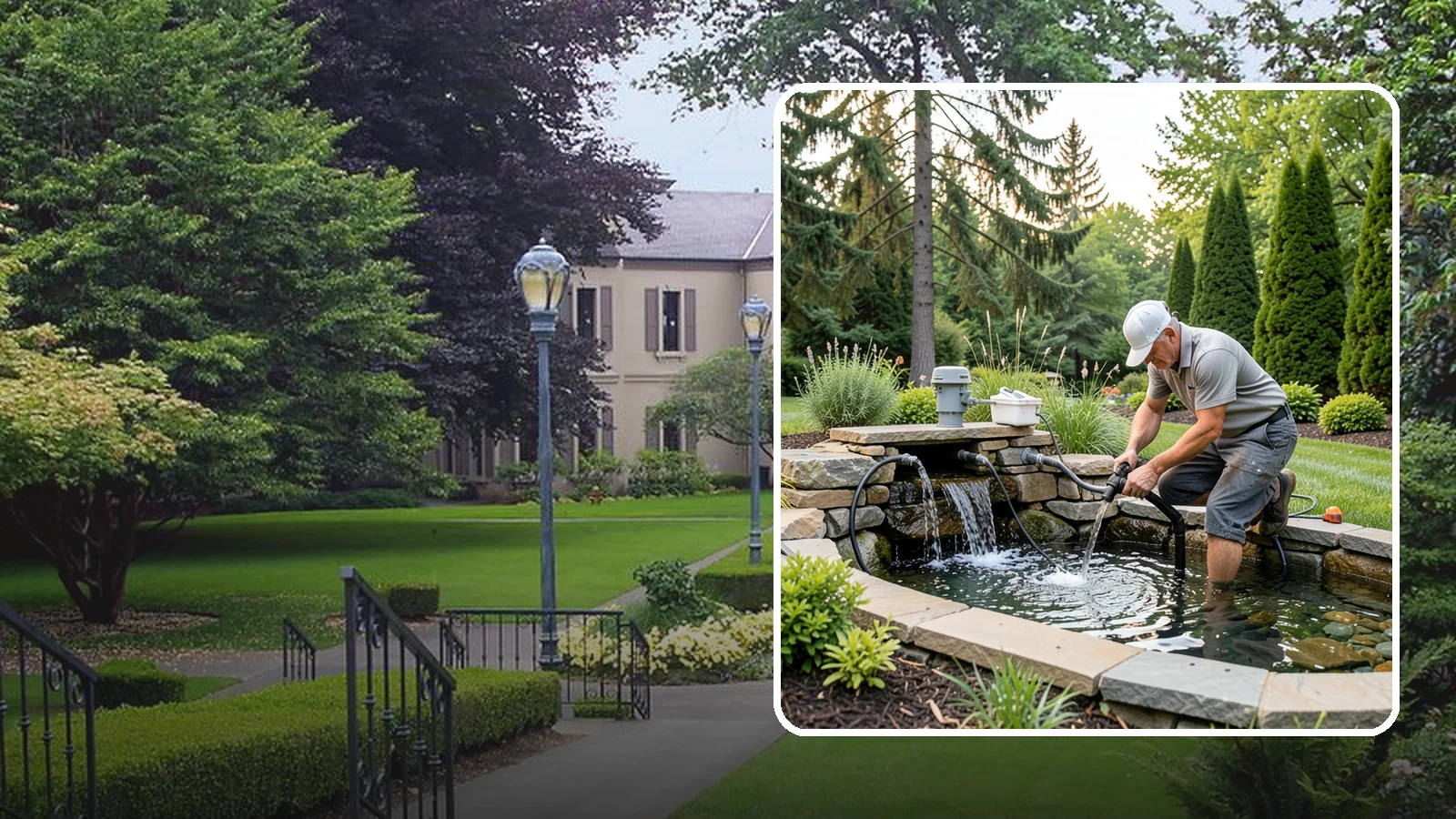 Water Feature Repair in Woodinville, King County, WA - Repair of pumps, leaks, plumbing, and liners to get your water feature running clear and reliably again.