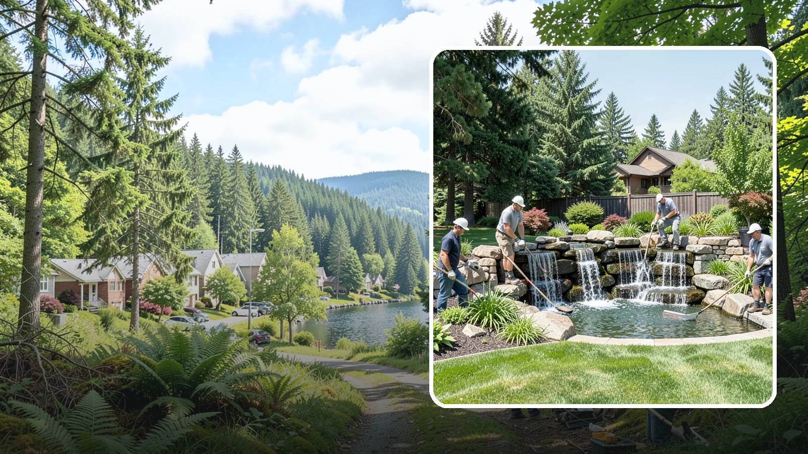 Waterfall Installation in Lake Forest Park, King County, WA - Natural-looking waterfalls that add the sight and sound of cascading water to your landscape.