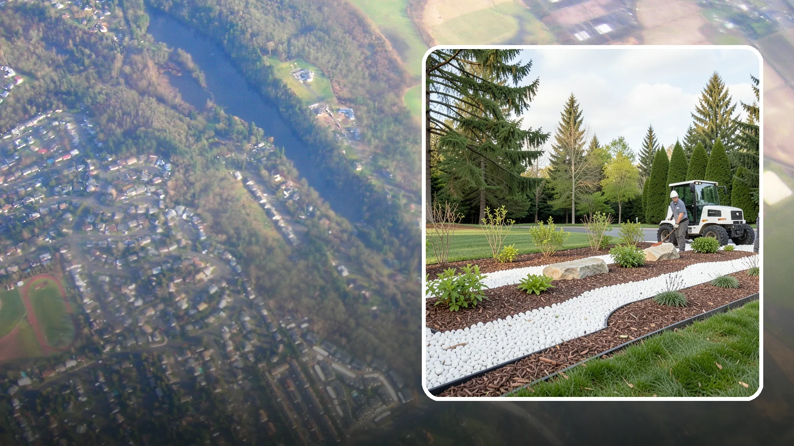 White Decorative Rock Installation in Algona, King County, WA - Crisp white marble or limestone chips that brighten shaded beds and create clean, high-contrast borders.
