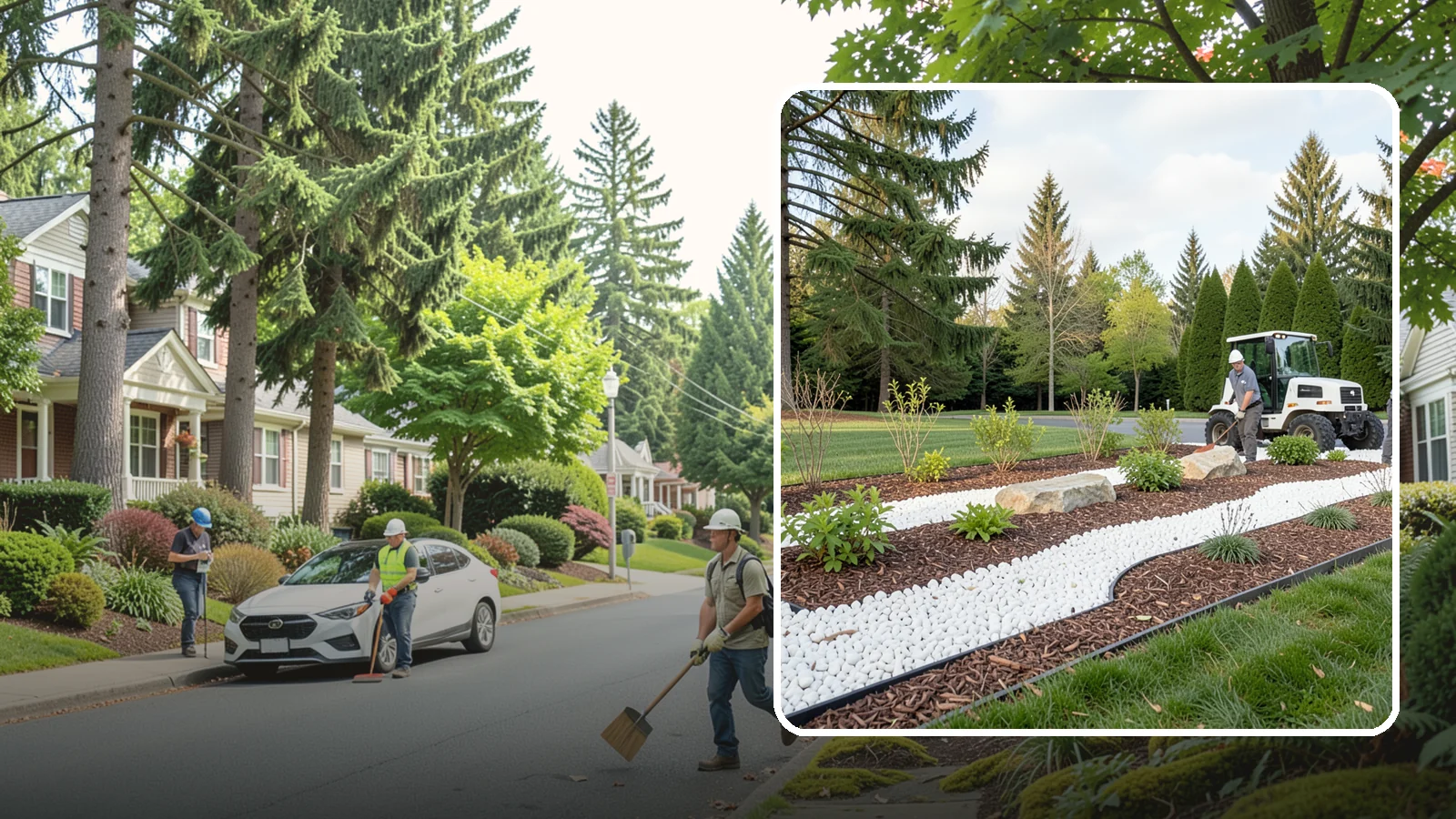White Decorative Rock Installation in Beaux Arts Village, King County, WA - Crisp white marble or limestone chips that brighten shaded beds and create clean, high-contrast borders.
