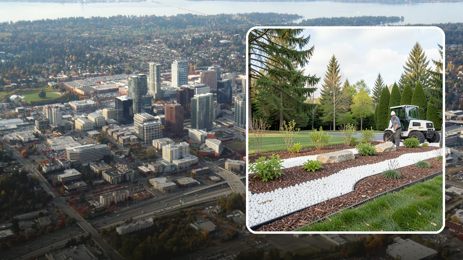 White Decorative Rock Installation in Bellevue, King County, WA - Crisp white marble or limestone chips that brighten shaded beds and create clean, high-contrast borders.