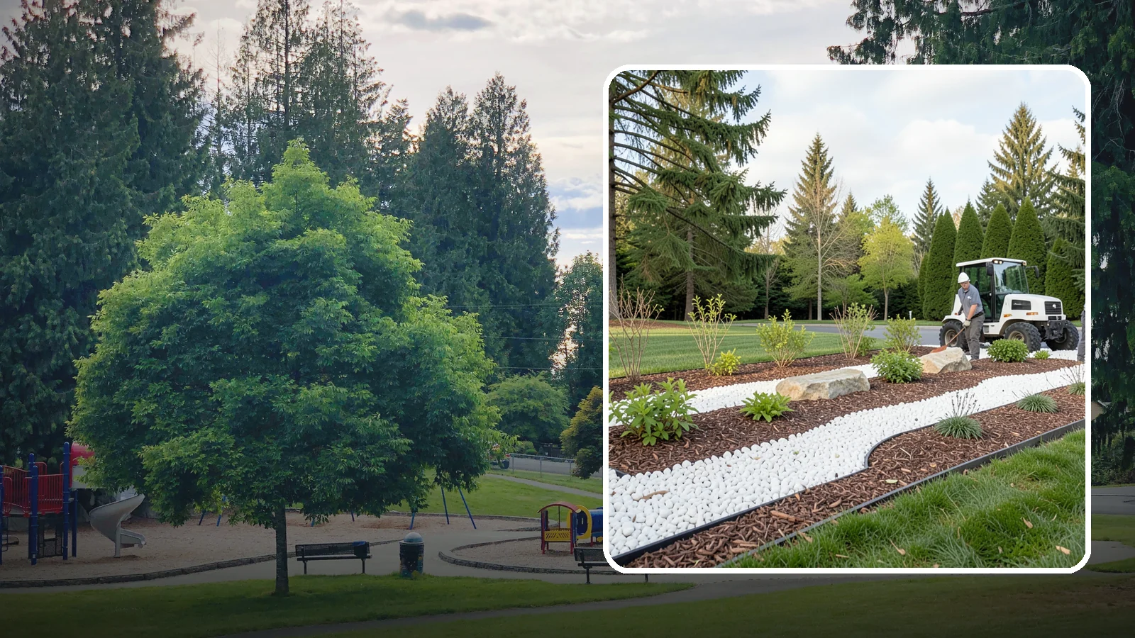 White Decorative Rock Installation in Bonney Lake, Pierce County, WA - Crisp white marble or limestone chips that brighten shaded beds and create clean, high-contrast borders.