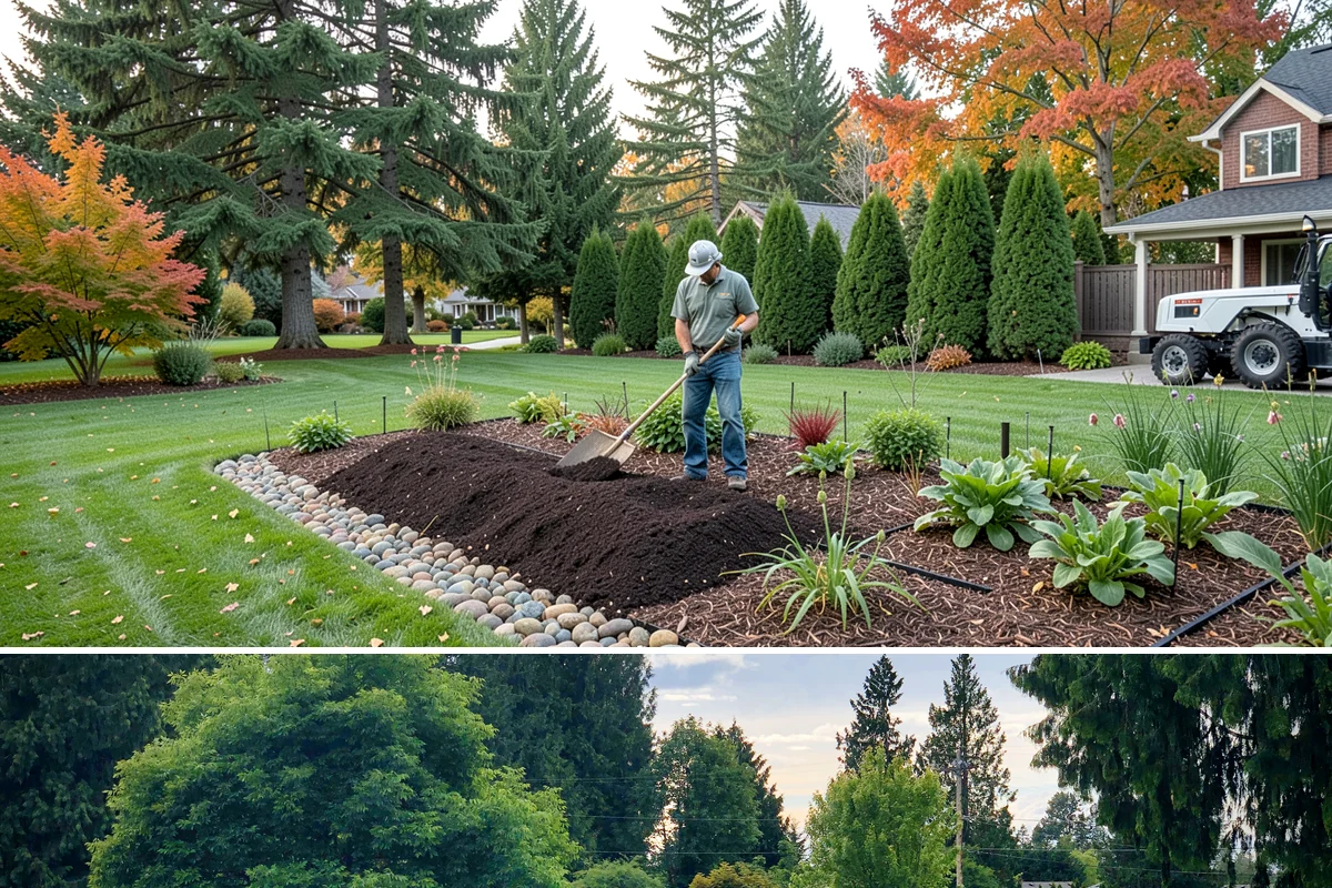 White Decorative Rock Installation in Bonney Lake, Pierce County, WA - White rock can be installed year-round, though placing it in drier months helps keep the light stone clean during the work.