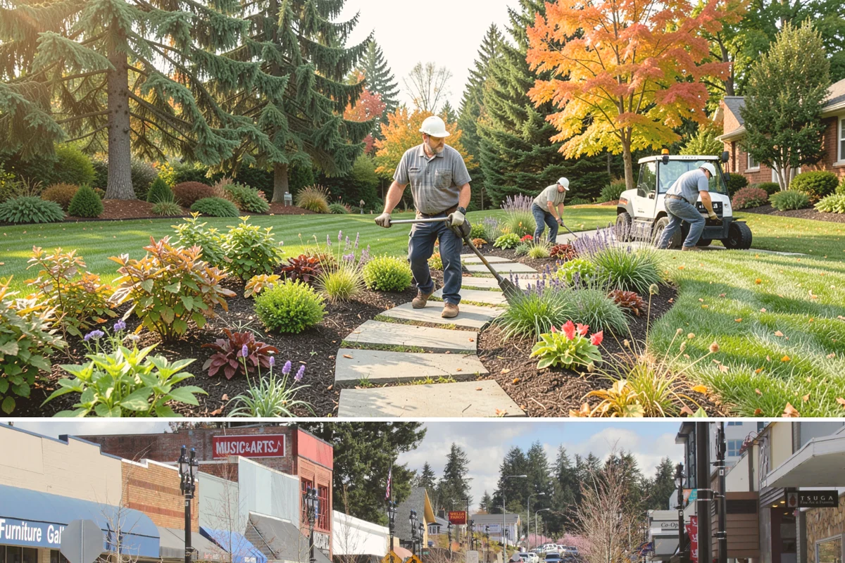 White Decorative Rock Installation in Bothell, King County, WA - White rock can be installed year-round, though placing it in drier months helps keep the light stone clean during the work.