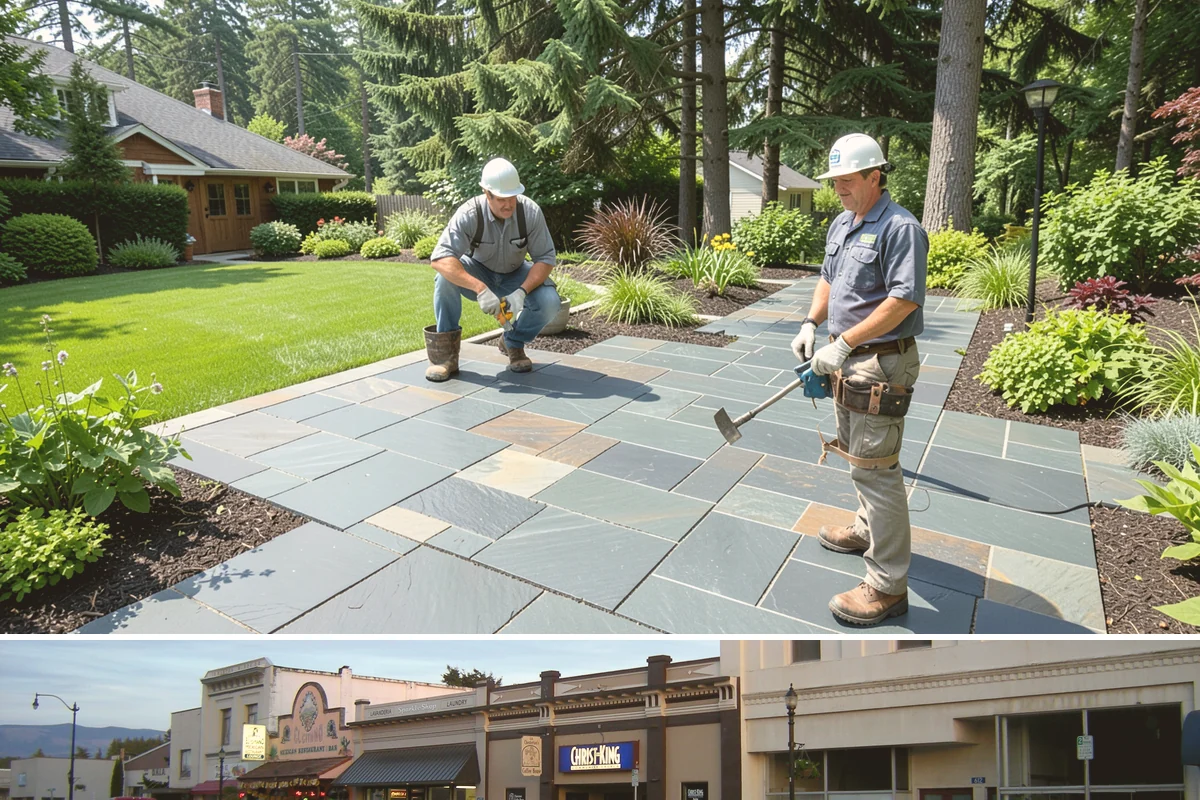 White Decorative Rock Installation in Burlington, Skagit County, WA - White rock can be installed year-round, though placing it in drier months helps keep the light stone clean during the work.