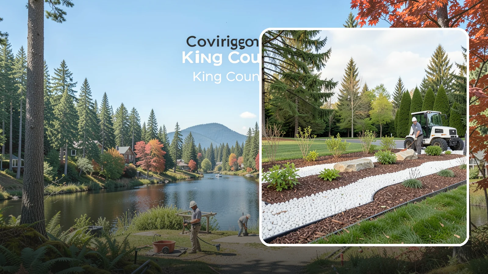 White Decorative Rock Installation in Covington, King County, WA - Crisp white marble or limestone chips that brighten shaded beds and create clean, high-contrast borders.