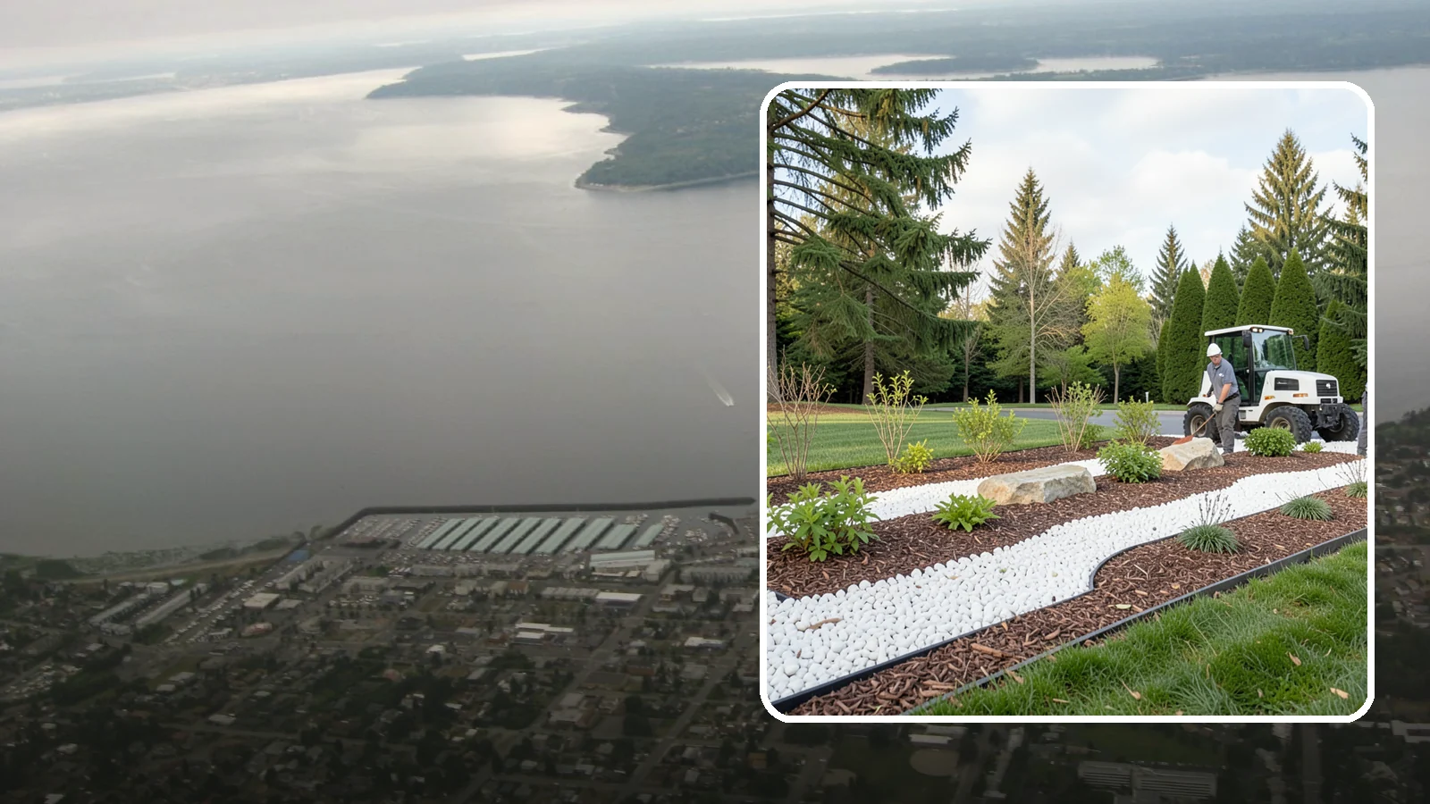 White Decorative Rock Installation in Des Moines, King County, WA - Crisp white marble or limestone chips that brighten shaded beds and create clean, high-contrast borders.