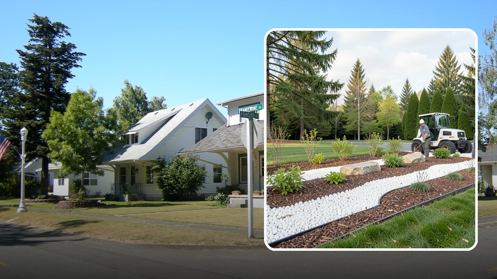 White Decorative Rock Installation in DuPont, Pierce County, WA - Crisp white marble or limestone chips that brighten shaded beds and create clean, high-contrast borders.