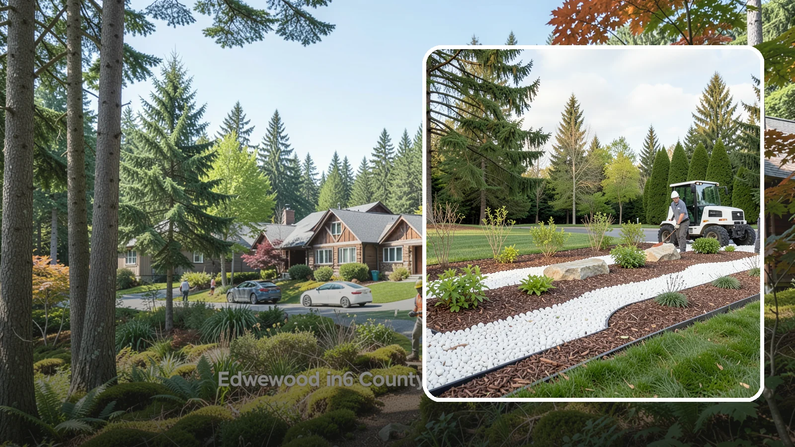 White Decorative Rock Installation in Edgewood, Pierce County, WA - Crisp white marble or limestone chips that brighten shaded beds and create clean, high-contrast borders.