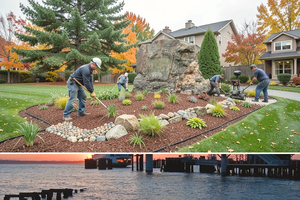 White Decorative Rock Installation in Edmonds, Snohomish County, WA - White rock can be installed year-round, though placing it in drier months helps keep the light stone clean during the work.