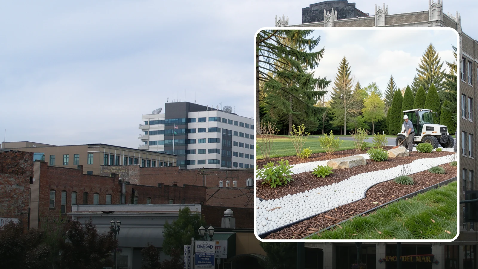 White Decorative Rock Installation in Everett, Snohomish County, WA - Crisp white marble or limestone chips that brighten shaded beds and create clean, high-contrast borders.