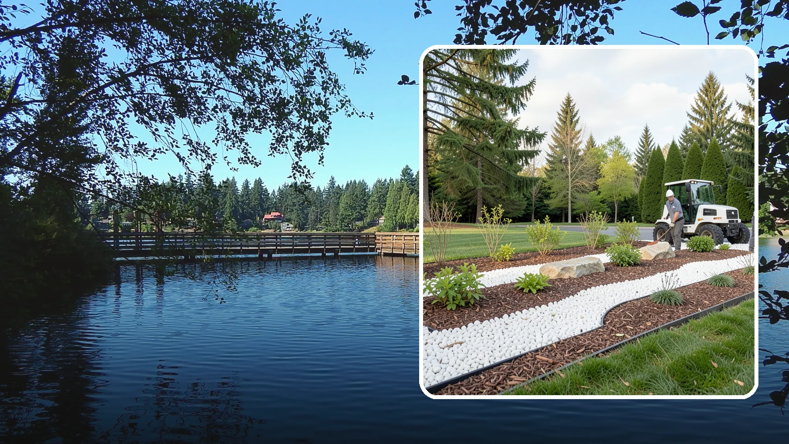 White Decorative Rock Installation in Federal Way, King County, WA - Crisp white marble or limestone chips that brighten shaded beds and create clean, high-contrast borders.