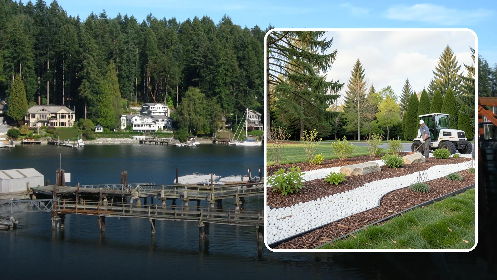 White Decorative Rock Installation in Gig Harbor, Pierce County, WA - Crisp white marble or limestone chips that brighten shaded beds and create clean, high-contrast borders.