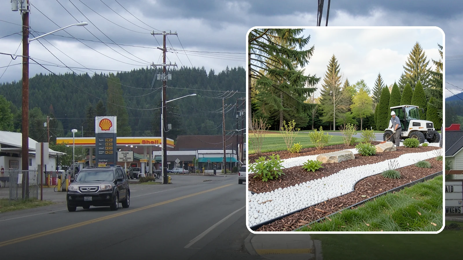 White Decorative Rock Installation in Granite Falls, Snohomish County, WA - Crisp white marble or limestone chips that brighten shaded beds and create clean, high-contrast borders.