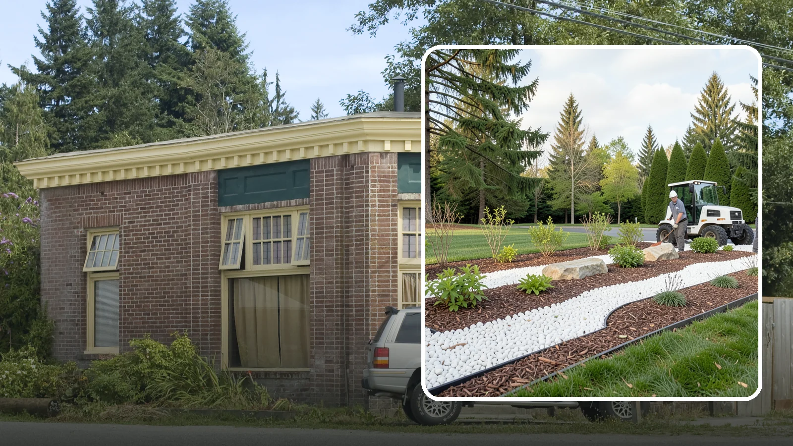 White Decorative Rock Installation in Hamilton, Skagit County, WA - Crisp white marble or limestone chips that brighten shaded beds and create clean, high-contrast borders.
