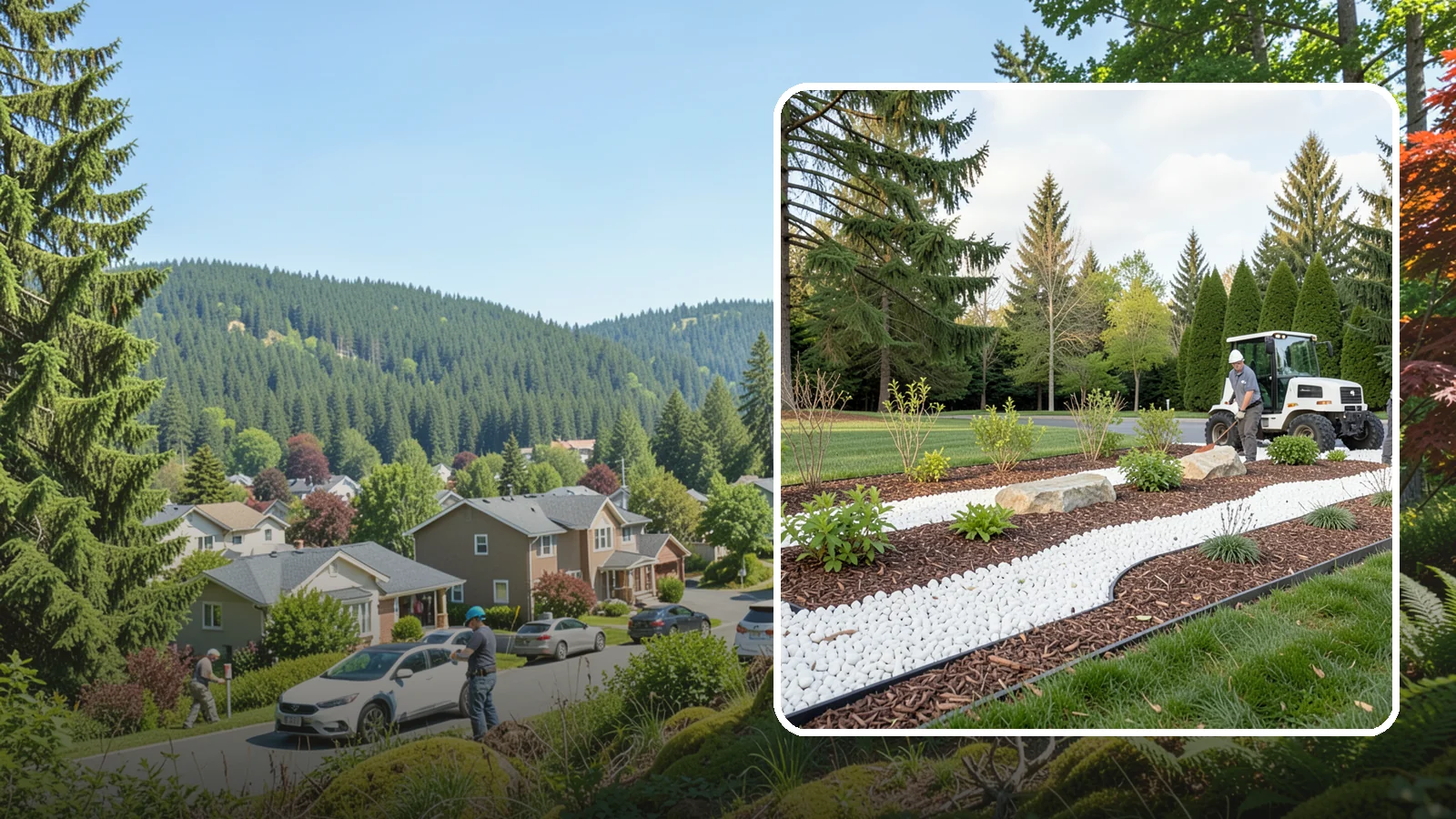 White Decorative Rock Installation in Index, Snohomish County, WA - Crisp white marble or limestone chips that brighten shaded beds and create clean, high-contrast borders.