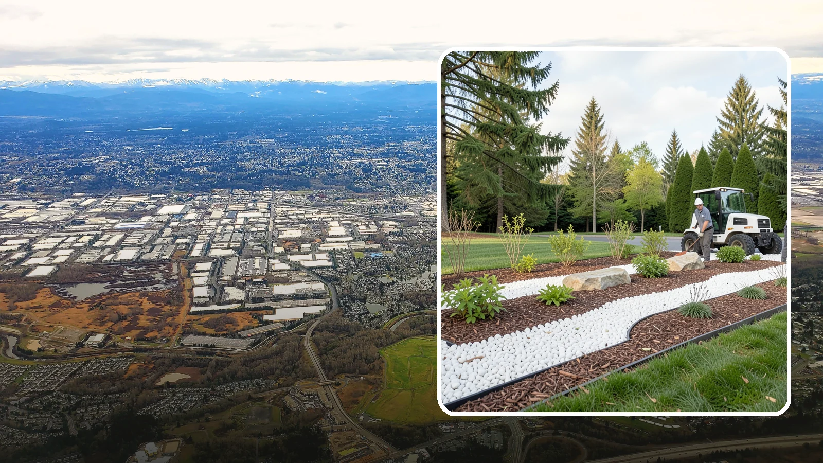 White Decorative Rock Installation in Kent, King County, WA - Crisp white marble or limestone chips that brighten shaded beds and create clean, high-contrast borders.