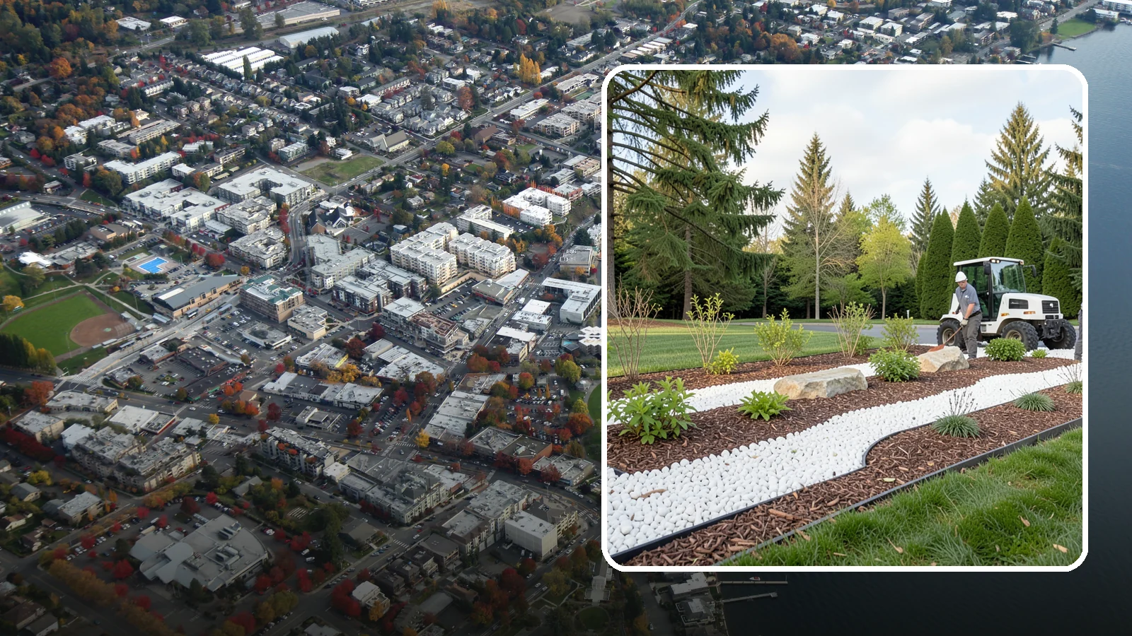 White Decorative Rock Installation in Kirkland, King County, WA - Crisp white marble or limestone chips that brighten shaded beds and create clean, high-contrast borders.