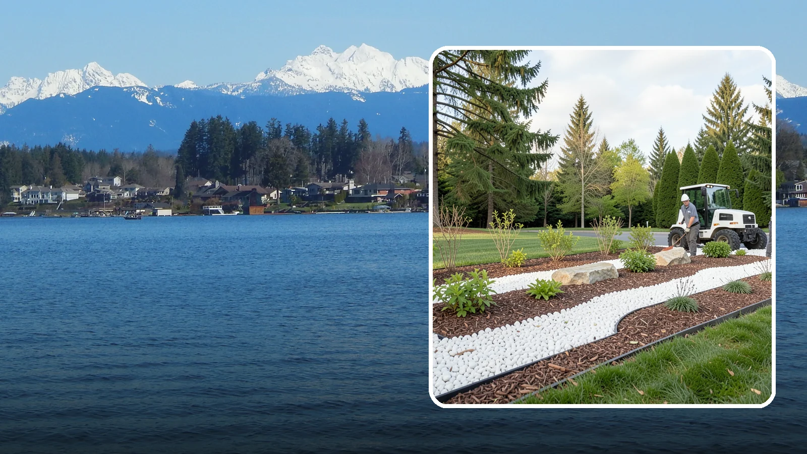 White Decorative Rock Installation in Lake Stevens, Snohomish County, WA - Crisp white marble or limestone chips that brighten shaded beds and create clean, high-contrast borders.