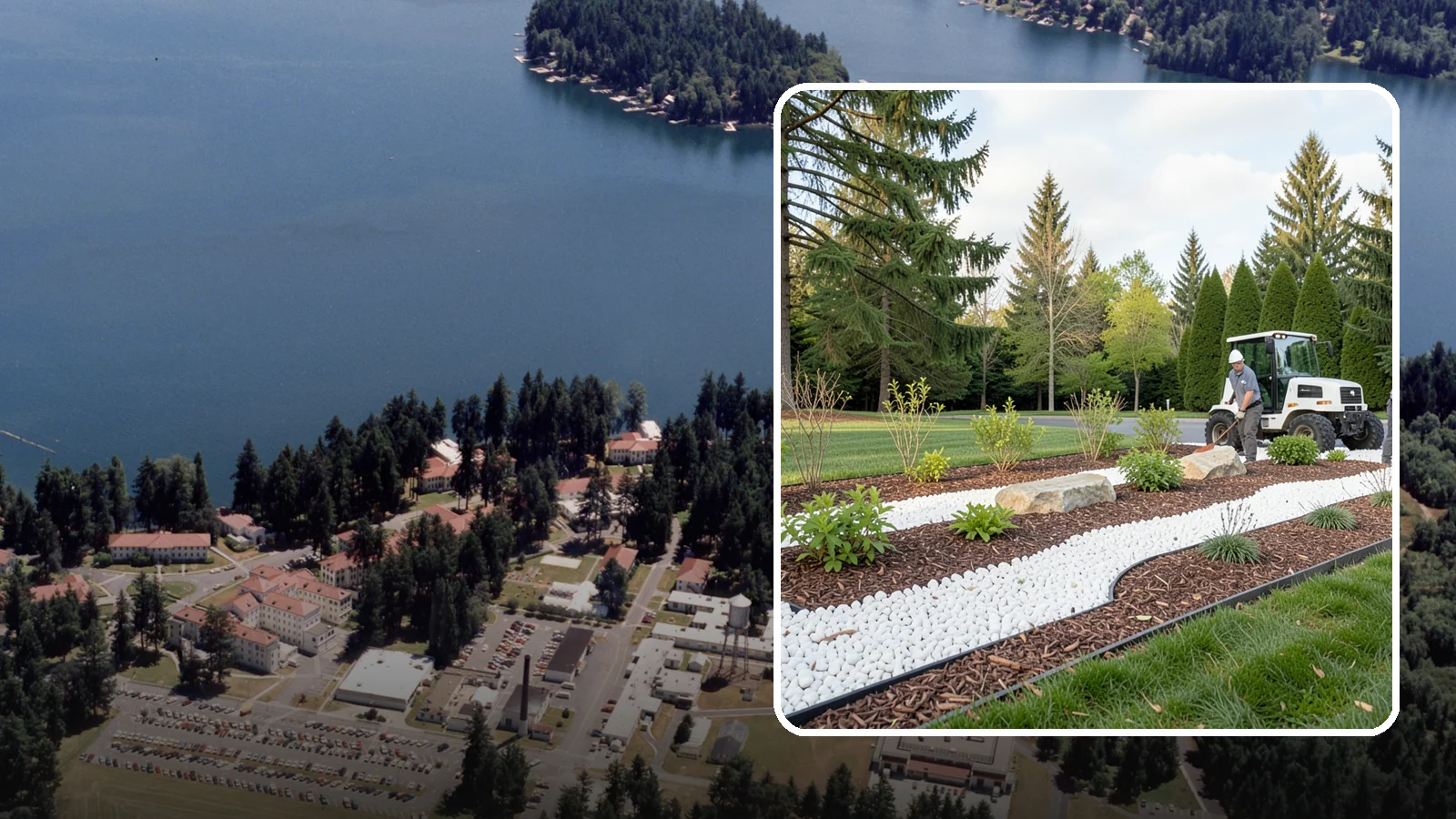 White Decorative Rock Installation in Lakewood, Pierce County, WA - Crisp white marble or limestone chips that brighten shaded beds and create clean, high-contrast borders.