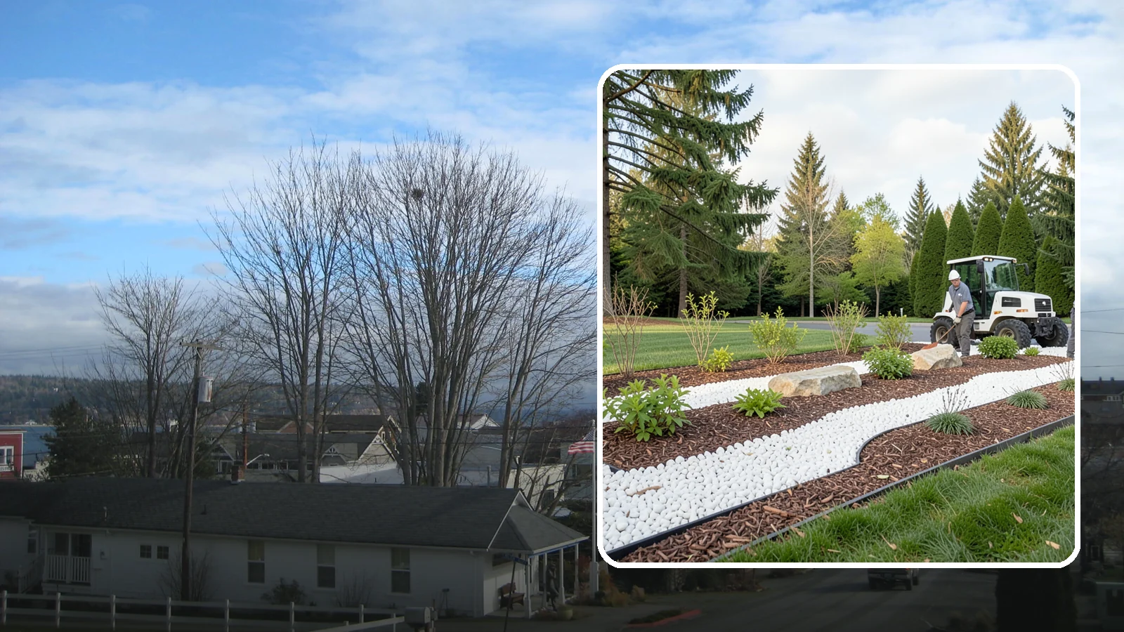 White Decorative Rock Installation in Langley, Island County, WA - Crisp white marble or limestone chips that brighten shaded beds and create clean, high-contrast borders.