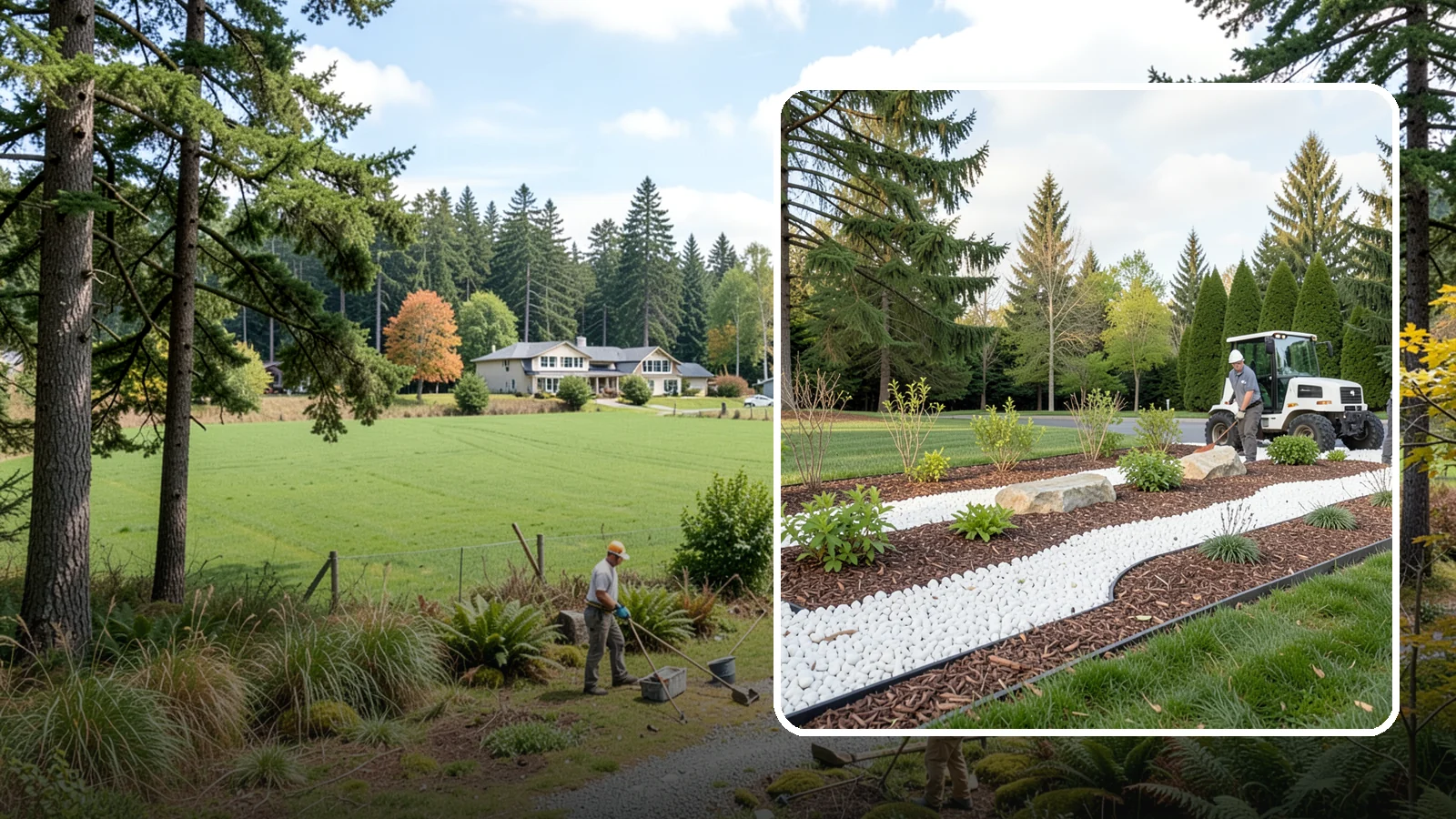White Decorative Rock Installation in Lyman, Skagit County, WA - Crisp white marble or limestone chips that brighten shaded beds and create clean, high-contrast borders.