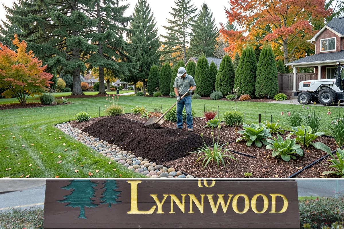 White Decorative Rock Installation in Lynnwood, Snohomish County, WA - White rock can be installed year-round, though placing it in drier months helps keep the light stone clean during the work.