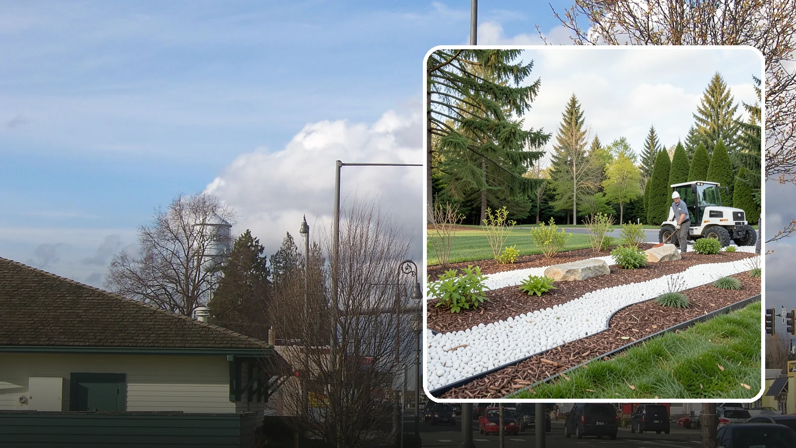 White Decorative Rock Installation in Marysville, Snohomish County, WA - Crisp white marble or limestone chips that brighten shaded beds and create clean, high-contrast borders.