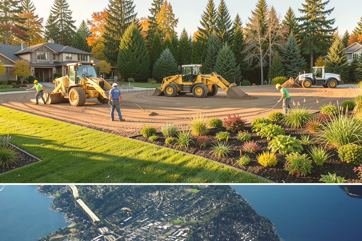 White Decorative Rock Installation in Mercer Island, King County, WA - White rock can be installed year-round, though placing it in drier months helps keep the light stone clean during the work.