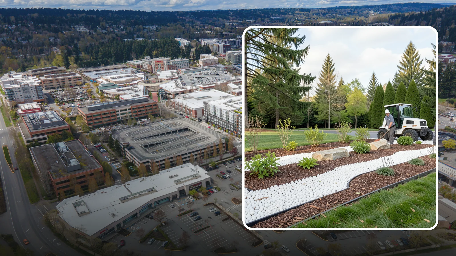 White Decorative Rock Installation in Redmond, King County, WA - Crisp white marble or limestone chips that brighten shaded beds and create clean, high-contrast borders.