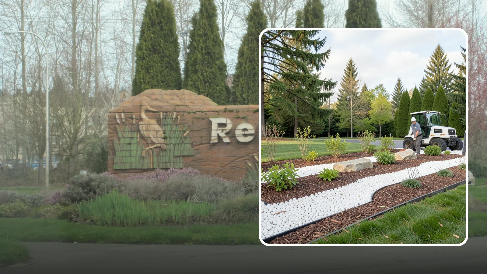 White Decorative Rock Installation in Renton, King County, WA - Crisp white marble or limestone chips that brighten shaded beds and create clean, high-contrast borders.