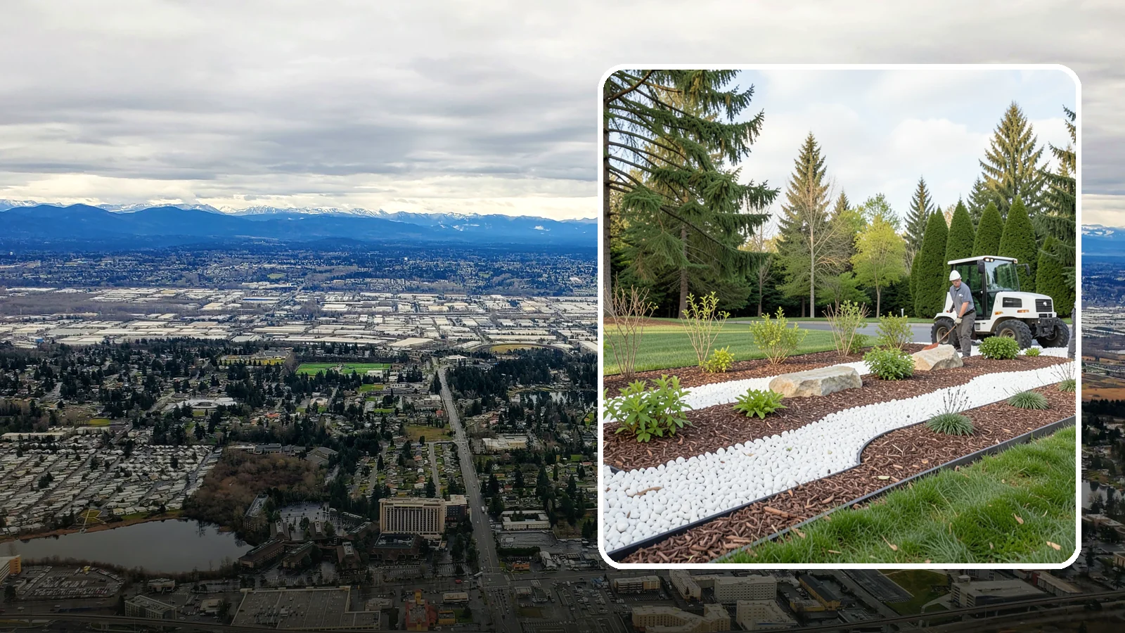 White Decorative Rock Installation in SeaTac, King County, WA - Crisp white marble or limestone chips that brighten shaded beds and create clean, high-contrast borders.