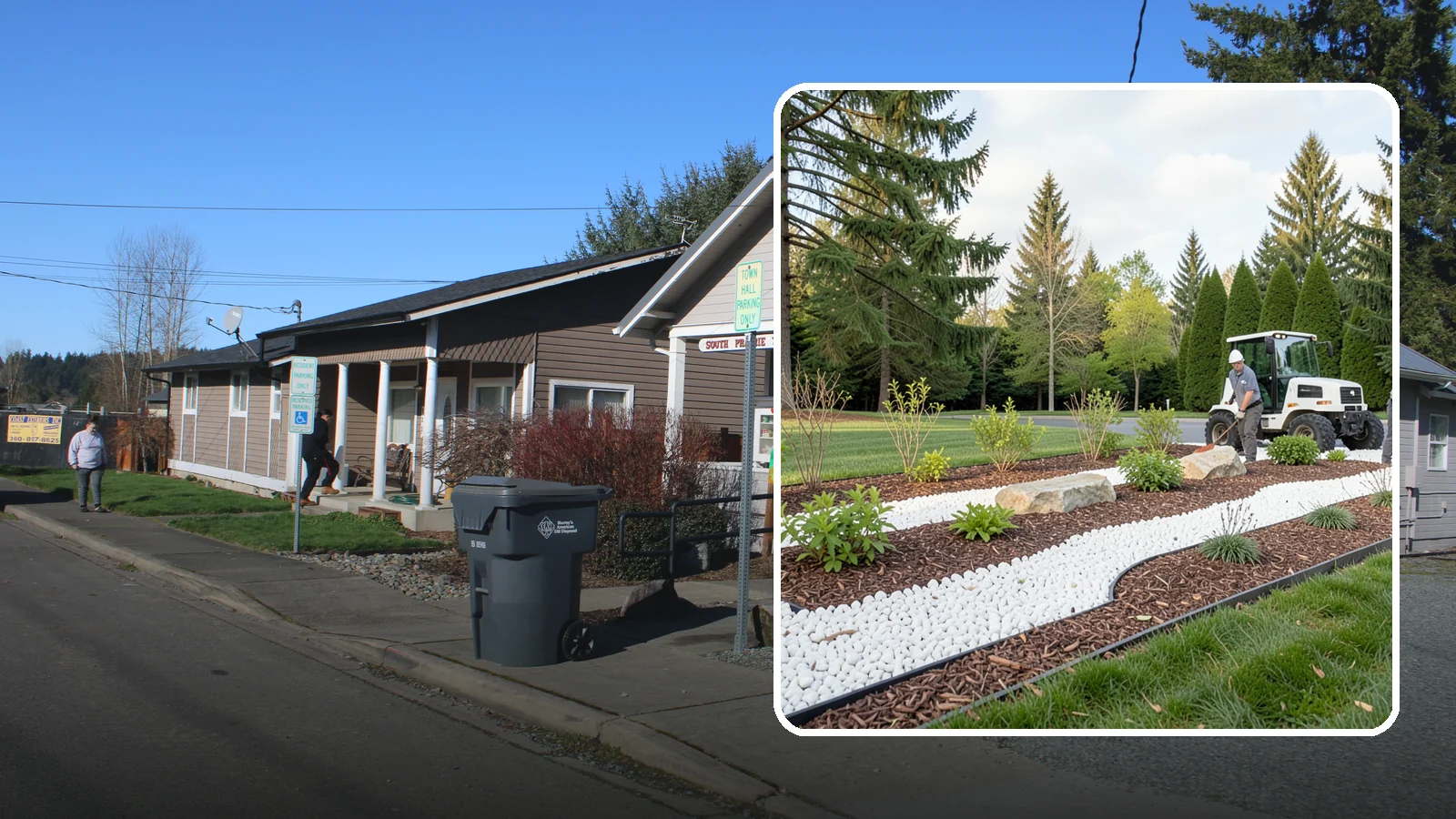 White Decorative Rock Installation in South Prairie, Pierce County, WA - Crisp white marble or limestone chips that brighten shaded beds and create clean, high-contrast borders.